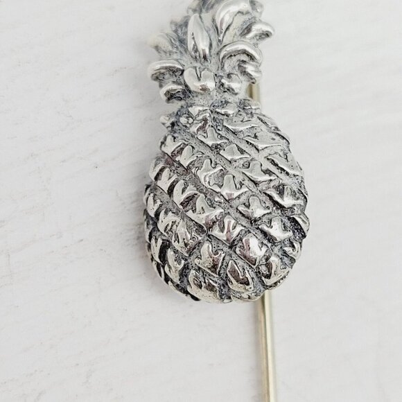 Vintage Pineapple Sterling Silver Earrings & Stick Pin Set Clip On 9.45 grams - Picture 2 of 8